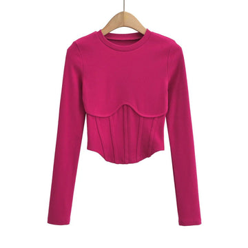 Corset Style Ribbed Long Sleeve Top - SunsetFashionLA